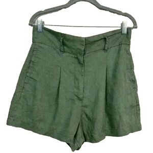 Artisan Womens Linen Shorts 6 Olive Pleated Earthy Prep Fairy Grunge Indie Boho